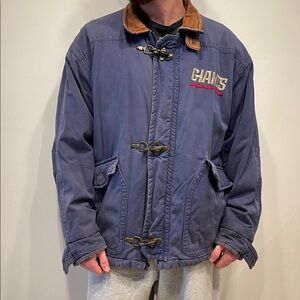 NY GIANTS Vintage RARE Blue Jacket with Brown Collar